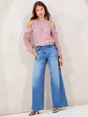 Lipsy Purple  Lurex Cold Shoulder Top - Image 3 of 4