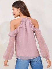 Lipsy Purple  Lurex Cold Shoulder Top - Image 4 of 4