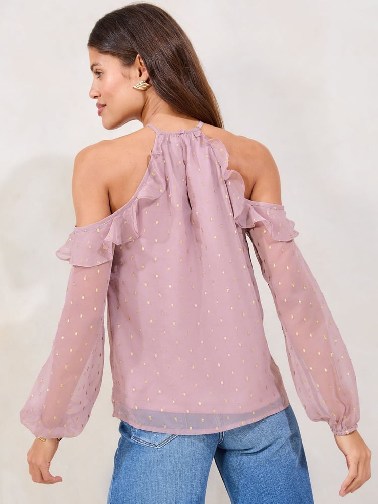 Lipsy Purple  Lurex Cold Shoulder Top - Image 4 of 4