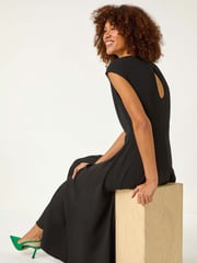 Roman Black High Neck Pleated Midi Dress - Image 1 of 5