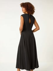 Roman Black High Neck Pleated Midi Dress - Image 3 of 5