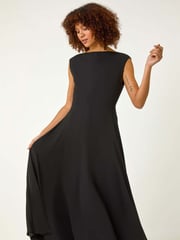 Roman Black High Neck Pleated Midi Dress - Image 4 of 5