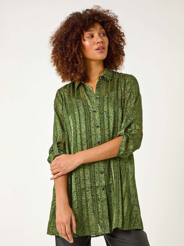 Roman Green Animal Print Collared Shirt - Image 1 of 5