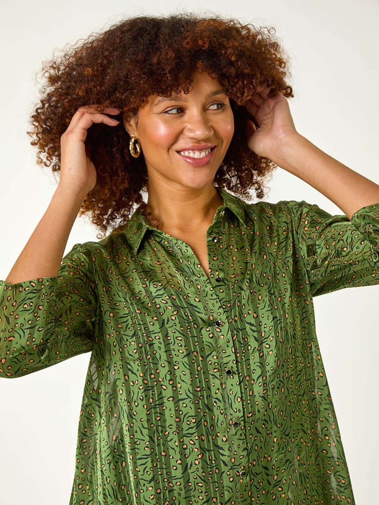 Roman Green Animal Print Collared Shirt - Image 2 of 5
