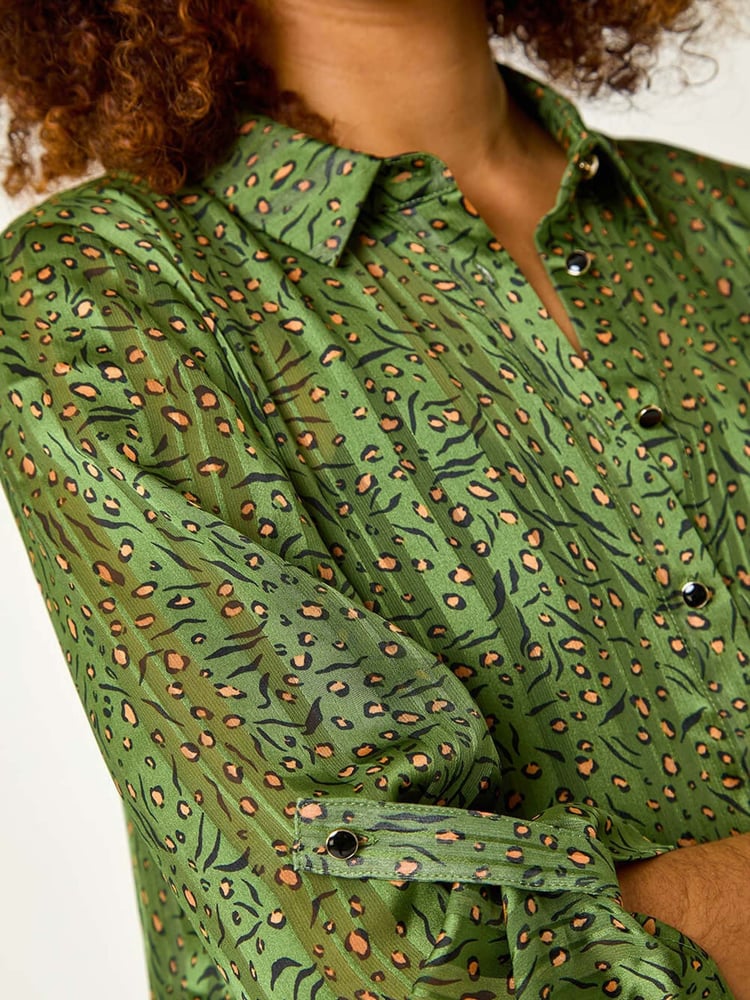 Roman Green Animal Print Collared Shirt - Image 5 of 5