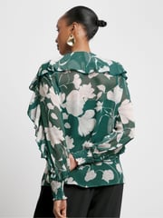 Joanna Hope Green Crinkle Chiffon Romantic Ruffle Blouse - Image 2 of 4