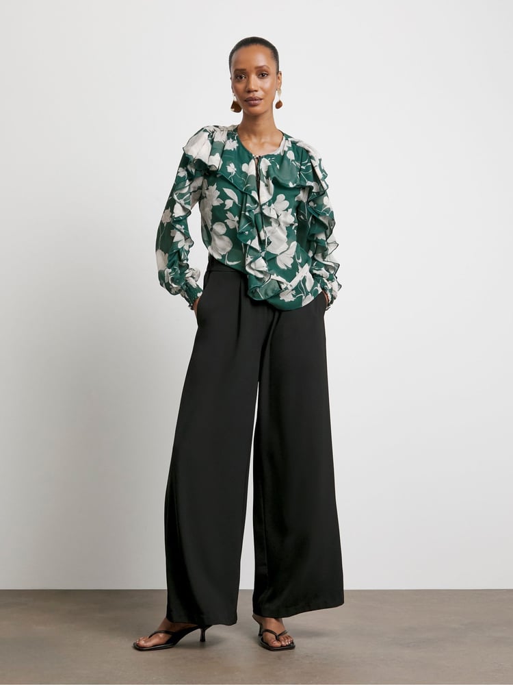 Joanna Hope Green Crinkle Chiffon Romantic Ruffle Blouse - Image 4 of 4