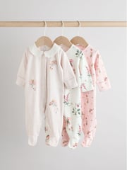 Pink 100% Cotton Frill Printed Sleepsuits 3 Pack (0-2yrs) - Image 1 of 12