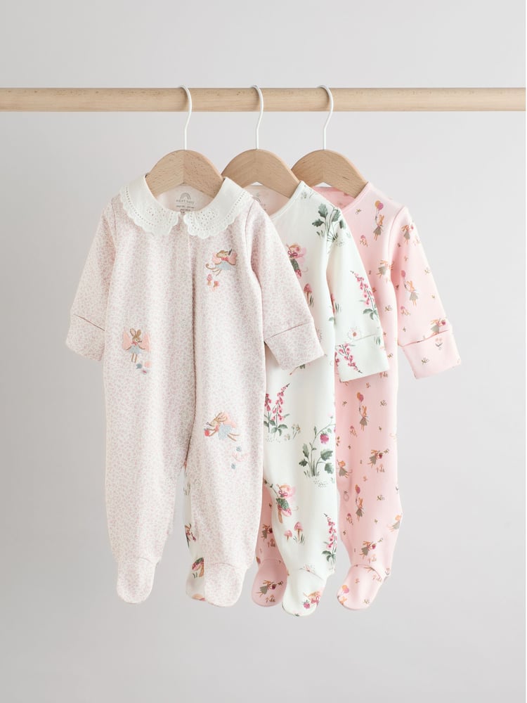 Pink 100% Cotton Frill Printed Sleepsuits 3 Pack (0-2yrs) - Image 1 of 12