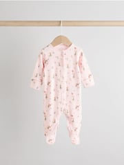 Pink 100% Cotton Frill Printed Sleepsuits 3 Pack (0-2yrs) - Image 4 of 12
