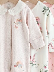 Pink 100% Cotton Frill Printed Sleepsuits 3 Pack (0-2yrs) - Image 7 of 12