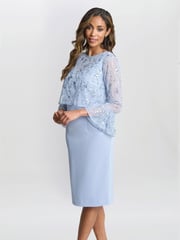 Gina Bacconi Blue Pippa Beaded Jacket With Fluted 3/4 Sleeve And Crepe Shift Dress - Image 3 of 5