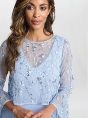 Gina Bacconi Blue Pippa Beaded Jacket With Fluted 3/4 Sleeve And Crepe Shift Dress - Image 4 of 5