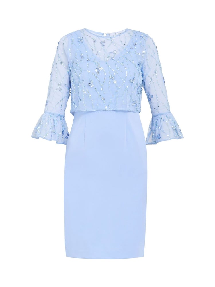 Gina Bacconi Blue Pippa Beaded Jacket With Fluted 3/4 Sleeve And Crepe Shift Dress - Image 5 of 5