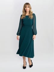 Gina Bacconi Green Piper Chiffon Sleeve Jersey Dress - Image 1 of 5