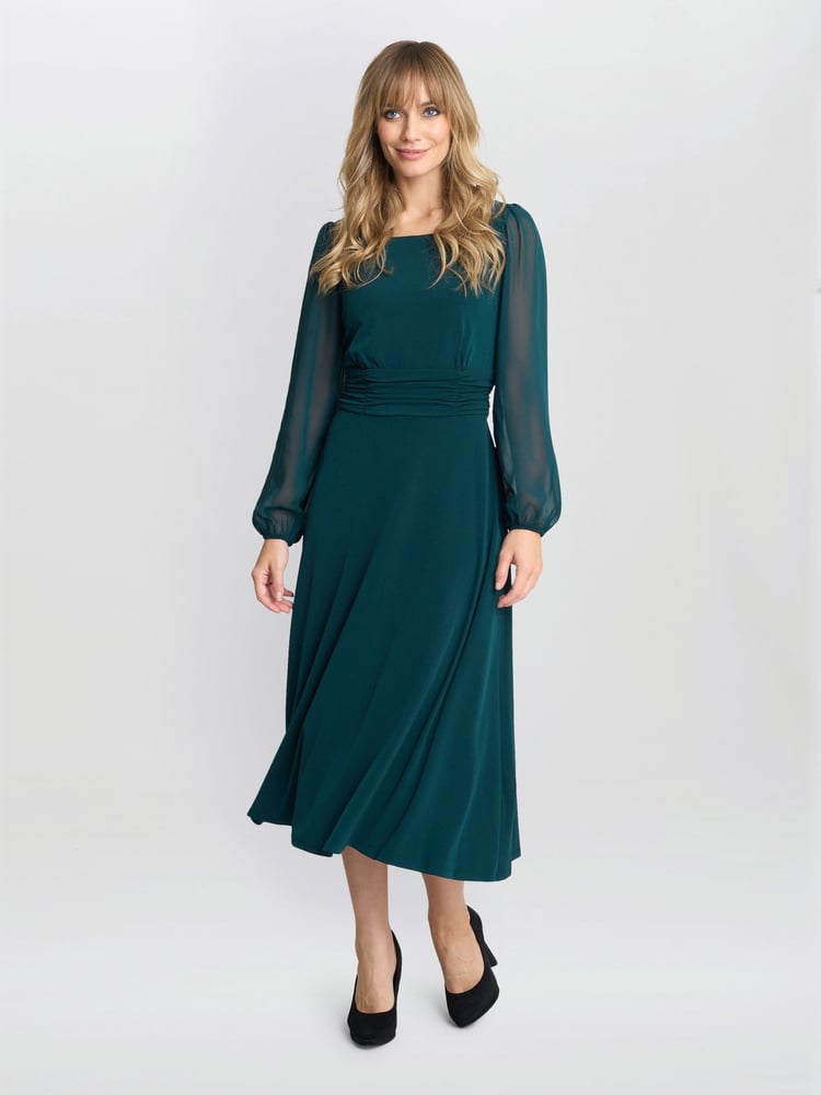 Gina Bacconi Green Piper Chiffon Sleeve Jersey Dress - Image 1 of 5