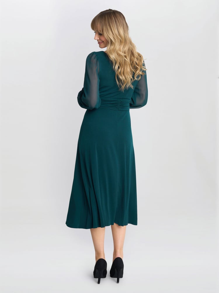 Gina Bacconi Green Piper Chiffon Sleeve Jersey Dress - Image 2 of 5