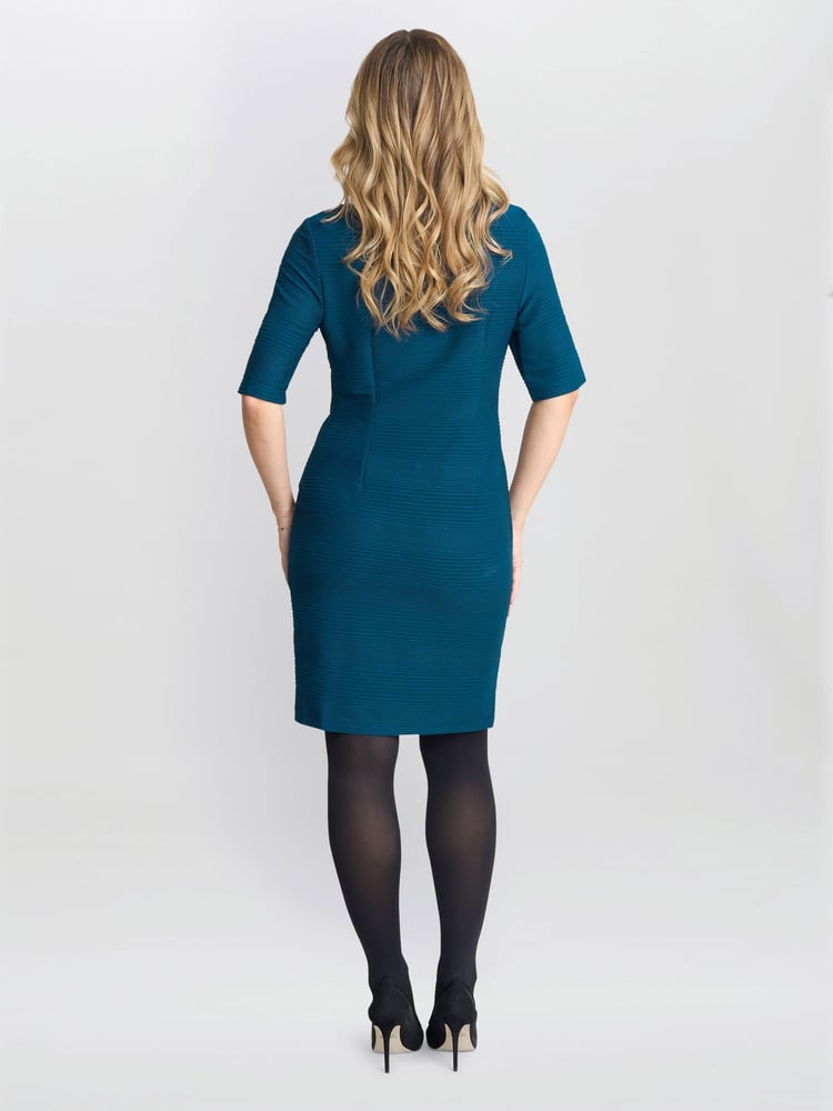 Gina Bacconi Green Alexa Ribbed Fabric Layered Dress - Image 2 of 6