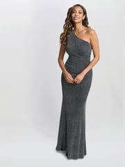 Gina Bacconi Blue Kasey Metallic Knit Dress - Image 1 of 7