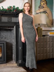 Gina Bacconi Blue Kasey Metallic Knit Dress - Image 2 of 7