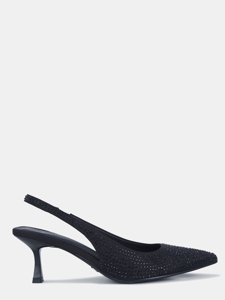 Novo Black Ionna Luxe Diamante Mid Heel Point Toe Slingback Courts - Image 2 of 4