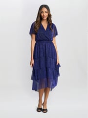Gina Bacconi Cheri Metallic Knit Tiered Dress - Image 1 of 6