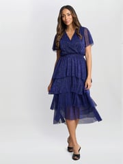 Gina Bacconi Cheri Metallic Knit Tiered Dress - Image 3 of 6