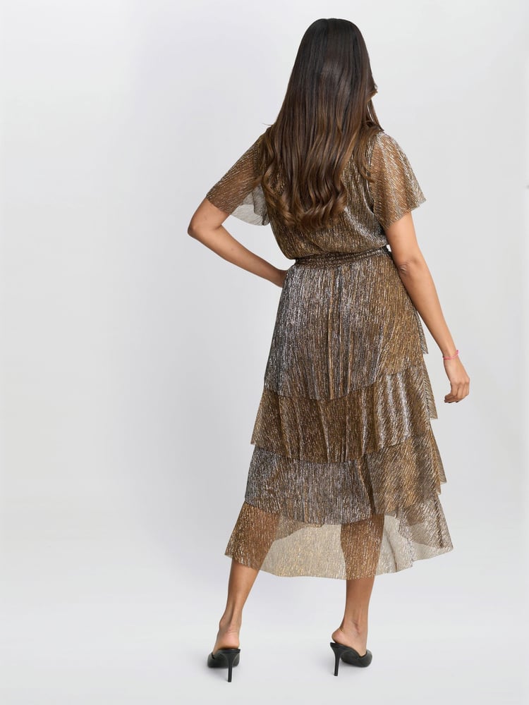 Gina Bacconi Cheri Metallic Knit Tiered Dress - Image 2 of 7