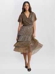 Gina Bacconi Cheri Metallic Knit Tiered Dress - Image 3 of 7
