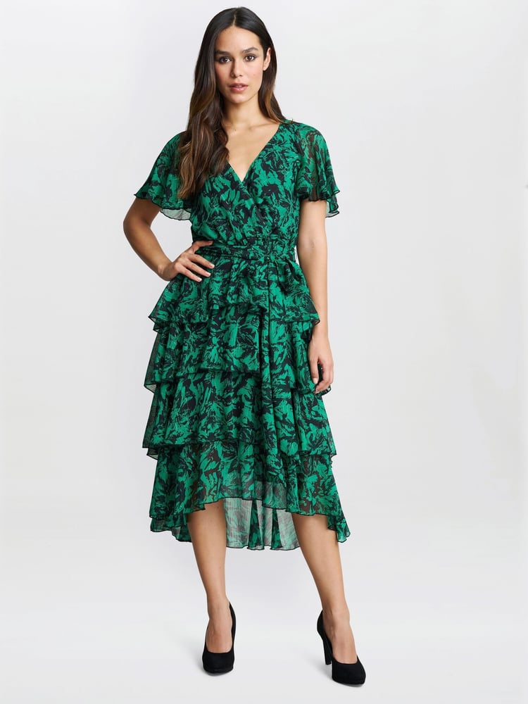 Gina Bacconi Green Lottie Elastic Waist Tiered Dress - Image 1 of 5