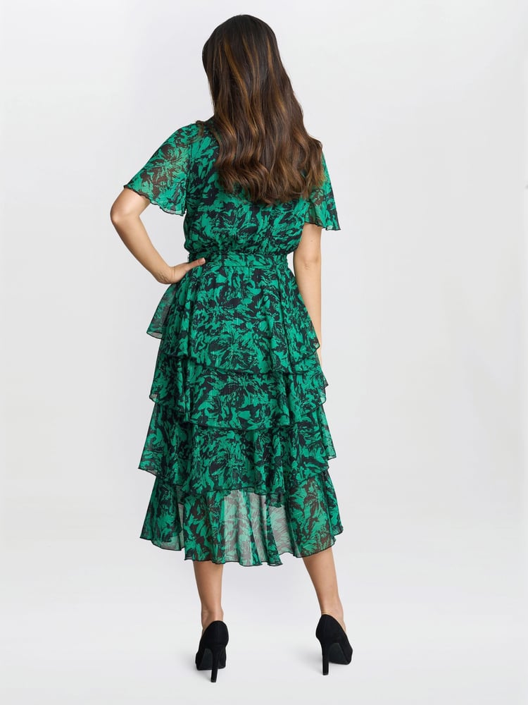 Gina Bacconi Green Lottie Elastic Waist Tiered Dress - Image 2 of 5