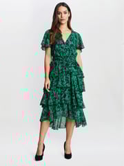 Gina Bacconi Green Lottie Elastic Waist Tiered Dress - Image 3 of 5