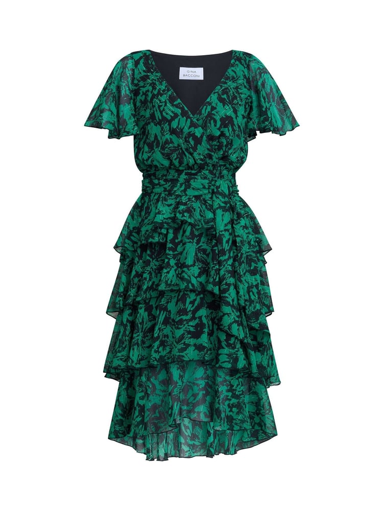 Gina Bacconi Green Lottie Elastic Waist Tiered Dress - Image 5 of 5