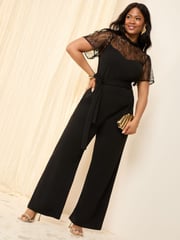 Friends Like These Black Curve Lace Short Sleeve Jumpsuit - Image 1 of 4