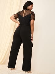 Friends Like These Black Curve Lace Short Sleeve Jumpsuit - Image 4 of 4