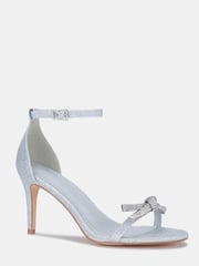 Novo Silver Pillowtalk Diamante Bow Detail Two Part Mid Heel Sandals - Image 4 of 4