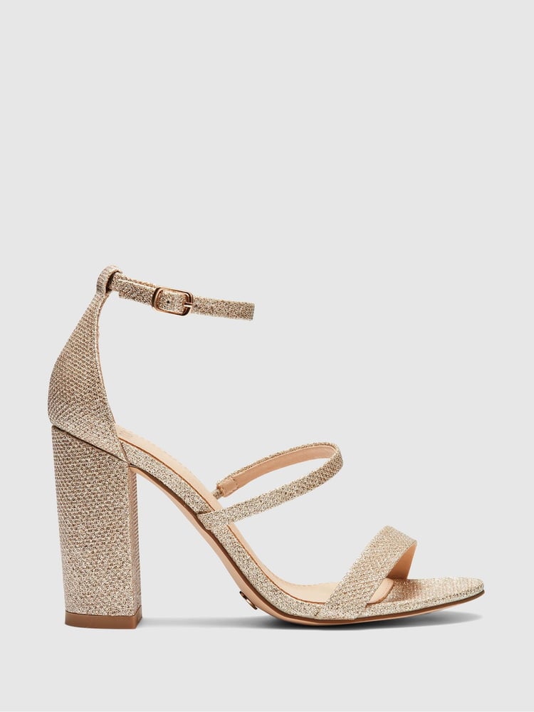 Novo Gold Mandy Triple Strap Block Heel Sandals - Image 2 of 3