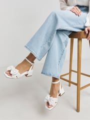 Simply Be White Double Bow Low Block Heels In Extra Wide Fit - Image 1 of 4