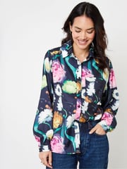 Another Sunday Blue Satin Twill Floral Print Shirt - Image 1 of 2