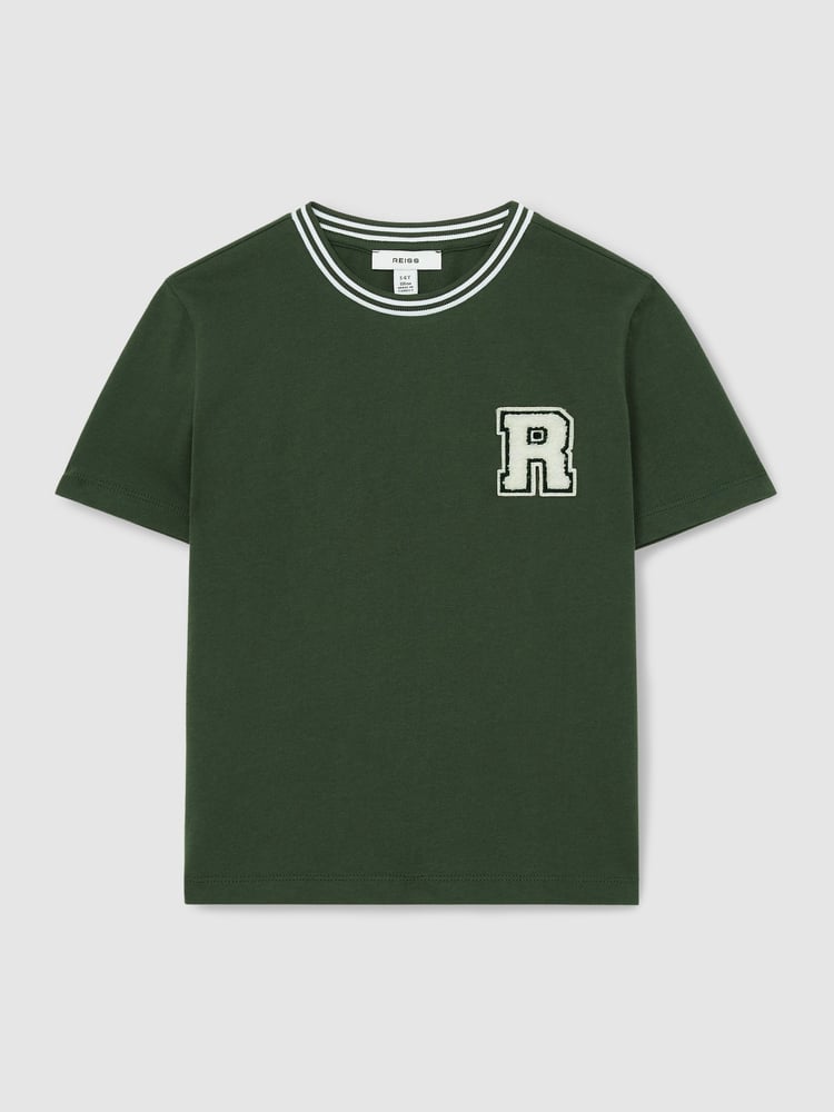 Grün - Reiss Palmers Cotton Letter-Patch T-Shirt - Bild 1 von 4