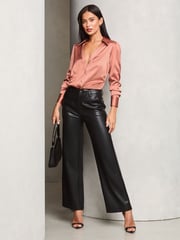 Lipsy Pink Ruched Side Satin Button Through Shirt - Image 3 of 4