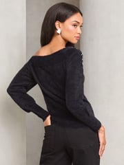 Lipsy Black Diamonte Placement Bardot Knitted Jumper - Image 3 of 4