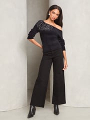 Lipsy Black Diamonte Placement Bardot Knitted Jumper - Image 4 of 4