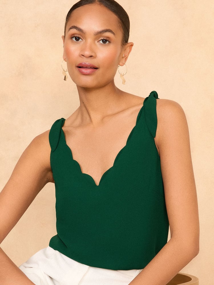Love & Roses Green V-Neck Scallop Detail Tie Shoulder Vest - Image 1 of 4 Love & Roses Green V-Neck Scallop Detail Tie Shoulder Vest - Image 1 of 4