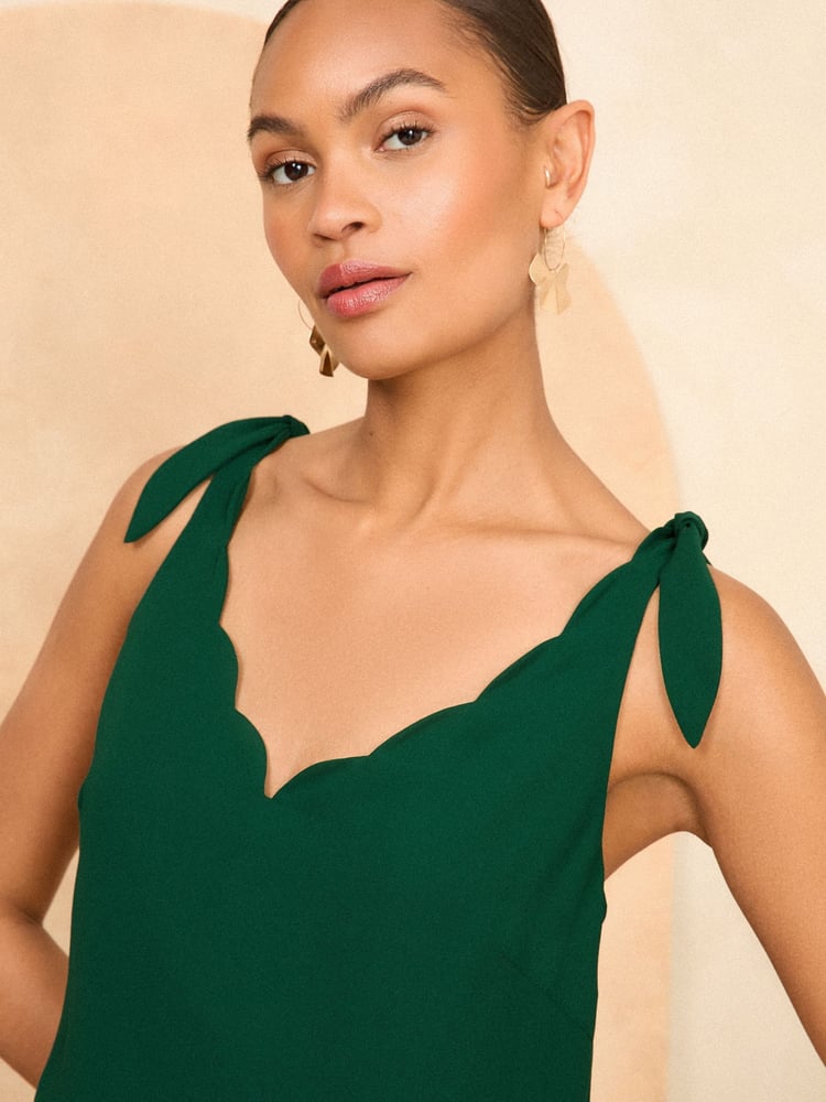 Love & Roses Green V-Neck Scallop Detail Tie Shoulder Vest - Image 2 of 4 Love & Roses Green V-Neck Scallop Detail Tie Shoulder Vest - Image 2 of 4