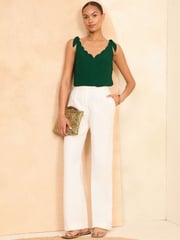 Love & Roses Green V-Neck Scallop Detail Tie Shoulder Vest - Image 3 of 4
