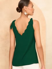 Love & Roses Green V-Neck Scallop Detail Tie Shoulder Vest - Image 4 of 4
