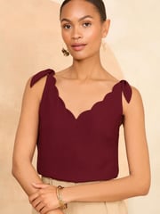 Love & Roses Red V-Neck Scallop Detail Tie Shoulder Vest - Image 1 of 4