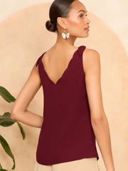 Love & Roses Red V-Neck Scallop Detail Tie Shoulder Vest - Image 4 of 4