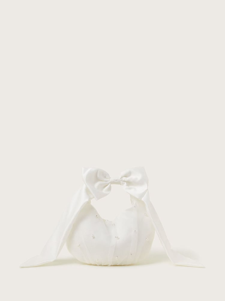 Monsoon Natural Pearly Bow Handle Tulle Bag - Image 2 of 4 Monsoon Natural Pearly Bow Handle Tulle Bag - Image 2 of 4